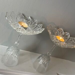 Mid-Century Hollywood Regency Crystal Starburst Pedestal Candleholders - Pair